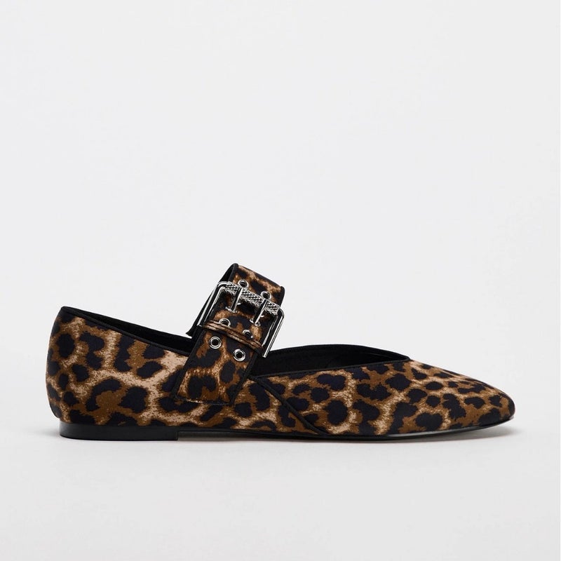 2025 Spring New Leopard Print Round Toe Buckle Retro Ballet Style Flat Mary Jane Fashion Pumps - Image 4
